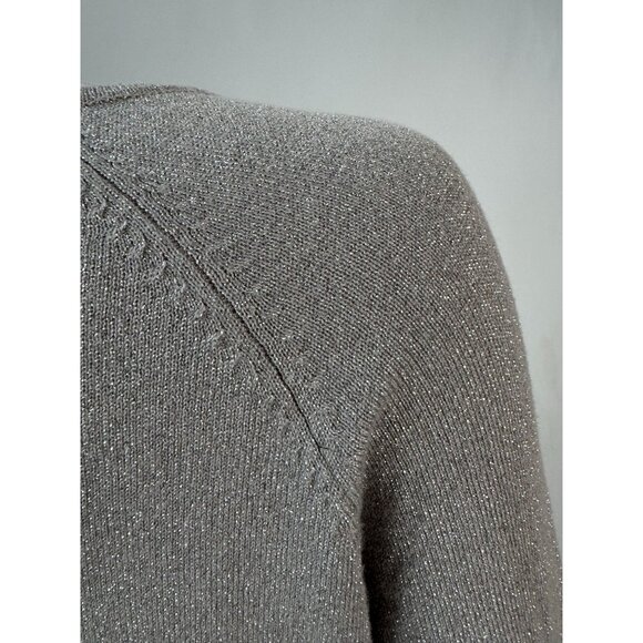 Petite Sophisticate Metallic Knit V-Neck Sweater Size Medium Silver - Picture 7 of 16